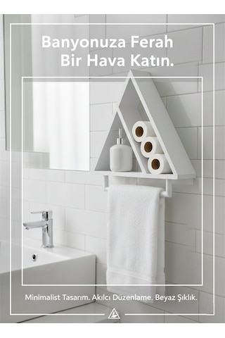 Banyo Duvar Rafı Ve Havluluk Üçgen Ahşap Beyaz