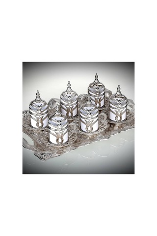 Türk Kahvesi Fincan Takımı Lale Desenli Metal Gümüş Gümüş / Beyaz