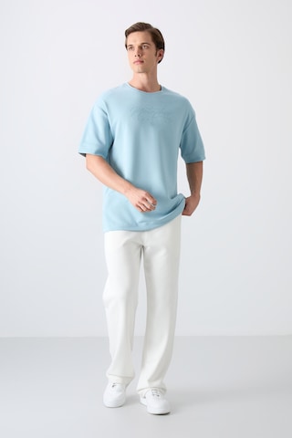 Tommy Life Açık Mavi Pamuklu Kalın Yumuşak Dokulu Oversize Fit Baskılı Erkek T-shirt - 88320 Açik Mavi