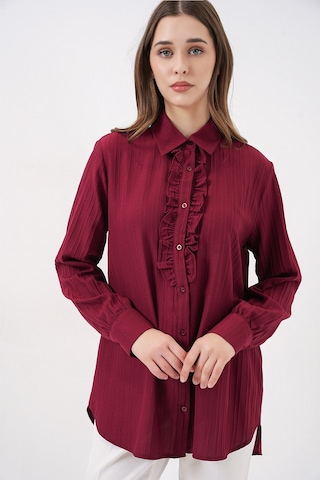 Bigdart Fırfırlı Uzun Gömlek Tunik 5953 - Bordo