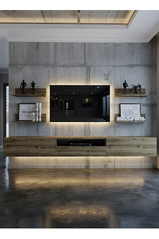 Resital Ledli Duvara Monte Tv Sehpası - Ceviz - W6017-2 Ceviz