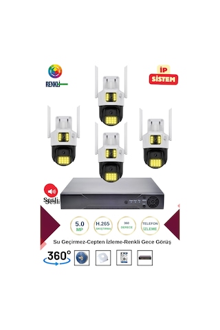 İrtech-4 Kameralı 360 Derece Sesli İp Güvenlik Kamera Seti Renkli Gece Görüş-su Geçirmez Gk01