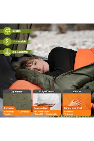 Kingcamp Huran 250 Konforlu Uyku Tulumu Green Sol F. Yeşil