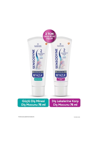 Sensodyne Klinik Beyazlık Güçlü Diş Minesi + Diş Lekelerine Karşı Diş Macunu 2 x 75 ML