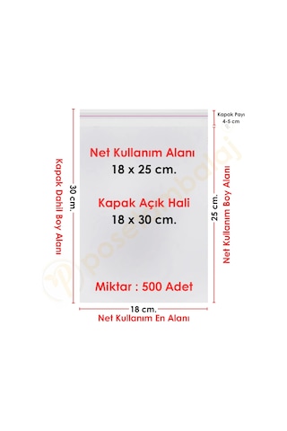 18x25+5 Cm. 18x30 500 Adet Şeffaf Bantlı Yapışkanlı Jelatin Poşet