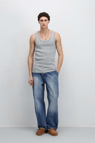 Vamos Yıkamalı Tank Top Kaşkorse Atlet Gri
