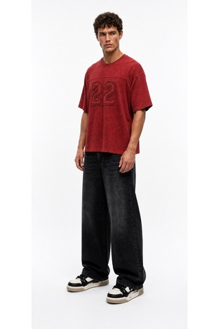 Respire Erkek 22 Nakışlı Yıkamalı Oversize T-shirt Bordo