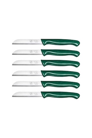 6&apos Lı Tırtıklı Meyve Bıçağı Seti, Paslanmaz Çelik, Ergonomik Kaymaz Sap, Ultra Keskin, Meyve Ve Sebze İçin, 18 Cm Yeşil