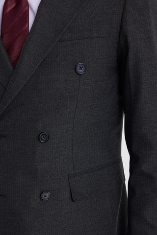 Tudors Erkek Slim Fit Sivri Yaka Çizgili Kapaklı Cepli Antrasit Takım Elbise-41961