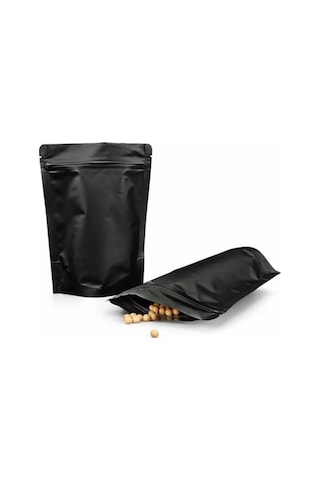 Alüminyum Doypack Yeniden Kullanılabilir Folyo Poşetler, Fermuarlı, Koku Geçirmez, Ayakta Durabilen, Gıda Saklama, 50&apos Li Paket Siyah, 13 X 22 Cm 4296