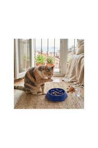 Patibon Kedi Köpek Yavaş Besleyici Mama Kabı - Anti-boğulma & Sağlıklı Beslenme - Lacivert Bzs1