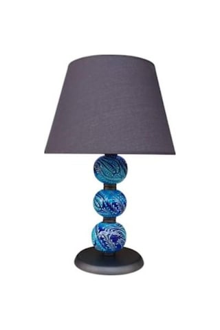 Üç Toplu Abajur Mavi Çini Siyah Şapka Mavi