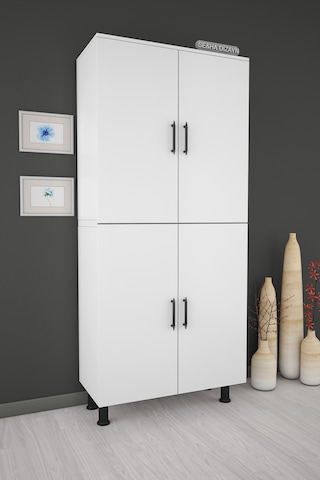 Çok Amaçlı Dolap 70 Cm 4 Kapaklı Parlak Beyaz