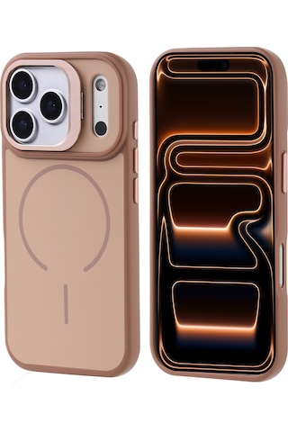 Techaks Apple Uyumlu iPhone 17 Pro Max Kılıf M-safe Şarj Özellikli Kamera Standlı Tchs Notron Kapak - Gold Altın