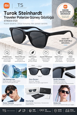 Xiaomi Ts Traveler Polarize Güneş Gözlüğü Uv400 Tr90 Tac Lens Siyah Çerçeve Unisex Uva Ve Uvb Koruma Str004-0120