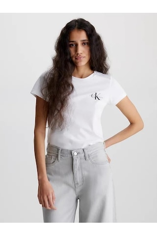 Calvin Klein Kadın T-shirt Ck Logo Beyaz