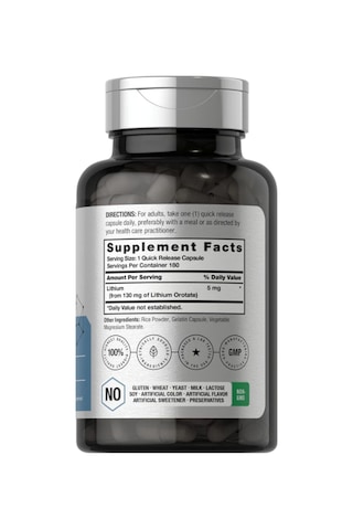 Horbäach Lithium Orotate 130mg 180 Capsul Non-gmo, Gluten Fr...