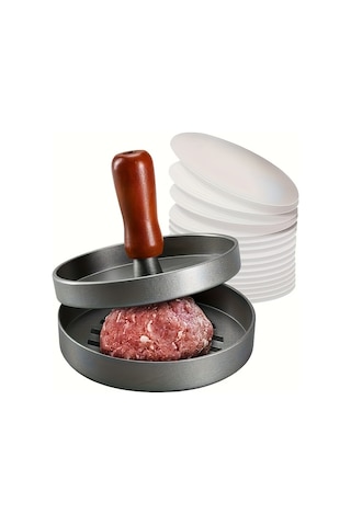 Pazly--1 Adet Yapışmaz Burger Pres Patty Yapıcı - Metal Hamburger Kalıbı Sığır Eti, Peynir, Vejetaryen Burger Yapımı İçin, Mangal Izgara Pişirmeye Uygun Siyah