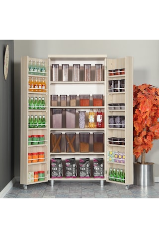 Pasific Home Guzzo Tekerlekli Kiler Çok Amaçlı Erzak Dolabı 80 cm Açık Meşe