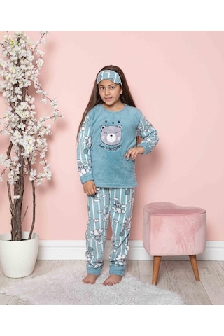 Tarık Kız Çocuk Uzun Kollu Garson Boy Polar Kışlık Pijama Takımı Turkuaz