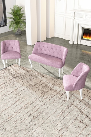 Vinda Çay Seti Koltuk Takımı Salon Balkon Takımı - 2+1+1 Pembe Vinda Çay Seti Koltuk Takımı Salon Balkon Takımı - 2+1+1 Pembe