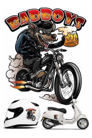 Bad Boys Motorcu Kurt Sticker Çılgın Motorcu Kurt Köpek Araba Oto Motosiklet Kask Pc Laptop Sticker - 00317 40x34 Cm