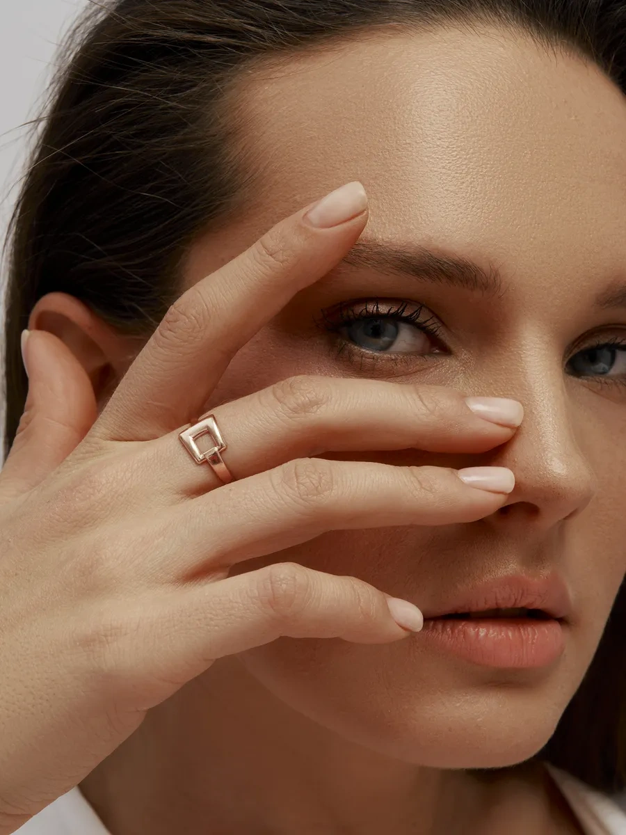 Zoloto Russkih 925 Ayar Gümüş Kaplama Altın Yüzük Kuyumculuk Kare 363183194 Gri