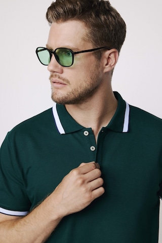 Tudors Erkek Polo Yaka Slim Fit Yaka Ve Kol Şeritli Yeşil Pike Tişört-27872-Yeşil