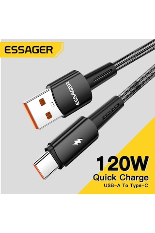 Essager 1 Metre 120w 6a Pd3.1 Usb To Type-c Mega Hızlı Data Şarj Kablosu, Ultra Sağlam Halat Kablo Kopmaz