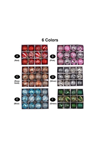 Dianziye Pvc Noel Ası Deco Topları - 12 Adet 6cm, Yeşil/gümüş/pembe Altın/kırmızı Rengi Seçenekli