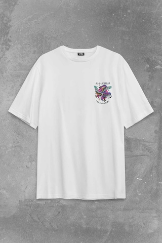 All About The Evolution Eagle And Snake Kartal Ve Yılan Baskılı Oversize Beyaz T-shirt 001