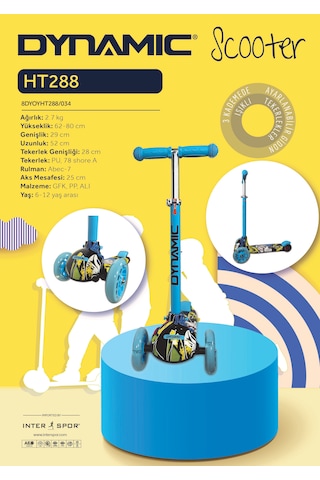 Dynamic Ht288 3 Tekerlekli -ışıklı Yeni Nesil Scooter -mavi