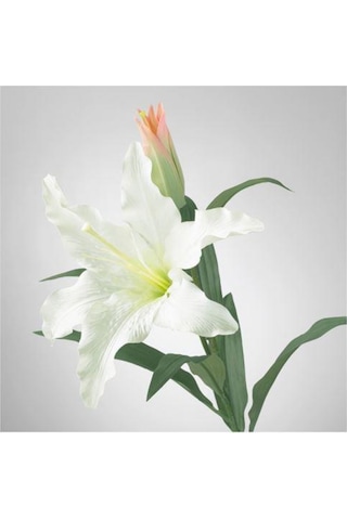 Yapay Çiçek, Zambak-Beyaz Meridyendukkan 85 Cm 1 Dal Beyaz Çiçek