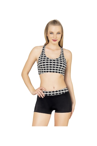 Endeep Kadın Geometrik Desenli Toparlayıcı Şortlu Bikini Takımı Siyah