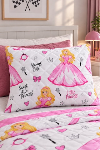Kapitone Fermuarlı Yastık Alezi 50x70 Cm Pamuklu Yastık Koruyucu Kılıf Elyaf Dolgulu Pembe Prenses