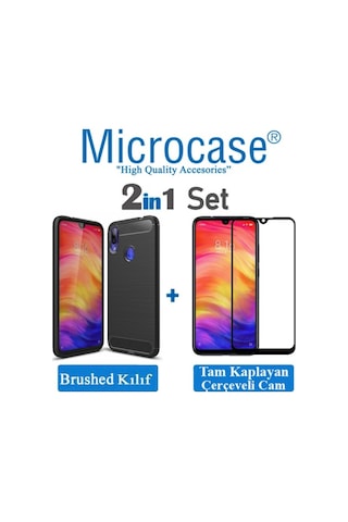 Xiaomi Redmi Note 7 Brushed Silikon Kilif + Ekran Koruma (Seç) 319363513 - Seçenek / Ekran Koruma-Kilif + Tempered Glass Istiyorum