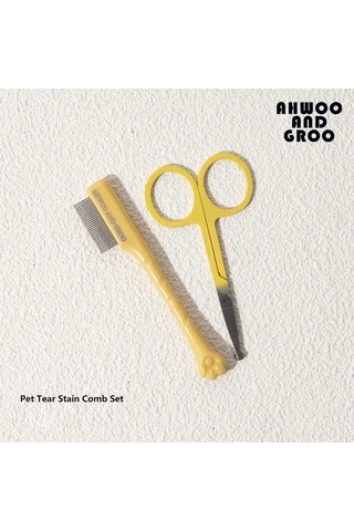 Pet Yüz Temizleme Tarak Seti - Gözyaşı Lekeleri Çıkarma - Sarı Set Paslanmaz Çelik + Organik Plastik