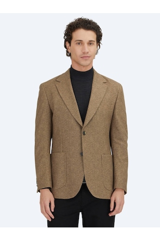 Kip Kahverengi Baskılı Modern Fit Örme Ceket Kahverengi