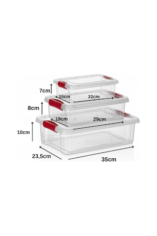 Kapris 3lü Çok Amaçlı Dikdörtgen Erzak Saklama Kabı Kilitli Org-465 Şeffaf