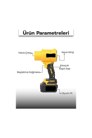 21v Kablosuz Hava Üfleyici 32.000rpm Turbo Fan, 12.000mah Batarya, Bahçe &amp Araç Kurutma / Sarı Bx40