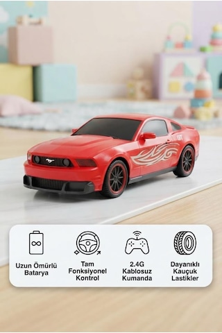 Mustang Dev Boyutlu Uzaktan Kumandalı Yarış Arabası Işıklı 1:10 Ölçekli 6 Fonksiyonlu Oyuncak Araba Kırmızı