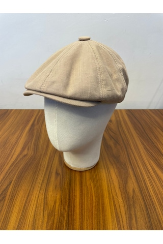 Hamze Peaky Blinders Tommy Shelby Model Keten Kasket Şapka Bej