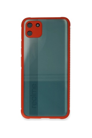 Realme C11 Kılıf Miami Şeffaf Silikon - Kırmızı Kirmizi