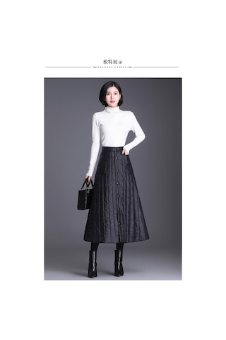 Yeni Stil Pamuklu Kışlık Soğuk Geçirmez Midi Boy Yüksek Bel Kadın Etek 001