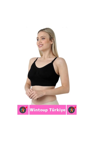 Wintoup Emzirme Sütyeni Klipsli Pamuklu Hamile Lohusa Dikişsiz Balensiz Desteksiz Emzirme Sütyeni 2'li Set Beyaz - Siyah