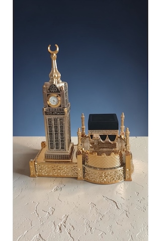 Zirkon Taşlı Kale Duvarlı Kabe/zemzem Kulesi Biblo & Saat 23 26 Cm