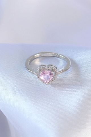 Gümüş Renk Pembe Zirkon Taşlı Kalp Charm Model Pirinç Kadın Yüzük 5886 Çok Renkli