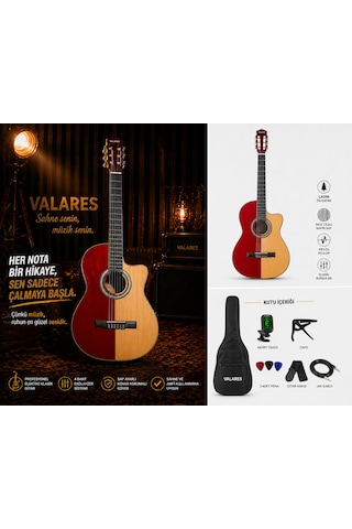 Valares Qcg2302c Elektro Klasik Gitar 39 İnç 4/4 Kesik Kasa 4 Bant Ekolayzerli Sahne Ve Amfi Uyumlu Çift Renk
