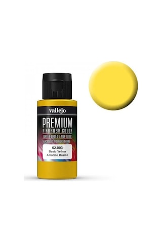 Vallejo 62003 60 Ml. Basic Yellow, Opaque, Premium Rc Color Serisi Model Boyası Renkli