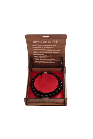 "siyah Oniks Doğal Taş Bileklik 8 Mm Şık Tasarım, Hediye Kutusu Siyah